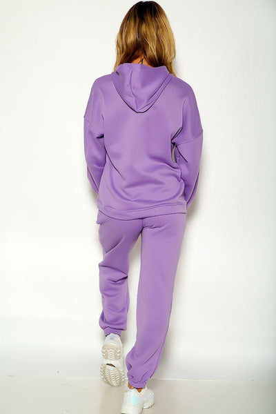 Purple Long Sleeve Pull Over Two Piece Cozy Lounge Wear Outfit - AMIClubwear