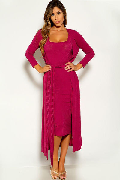 Purple Long Sleeve Two Piece Dress Cardigan Set - AMIClubwear