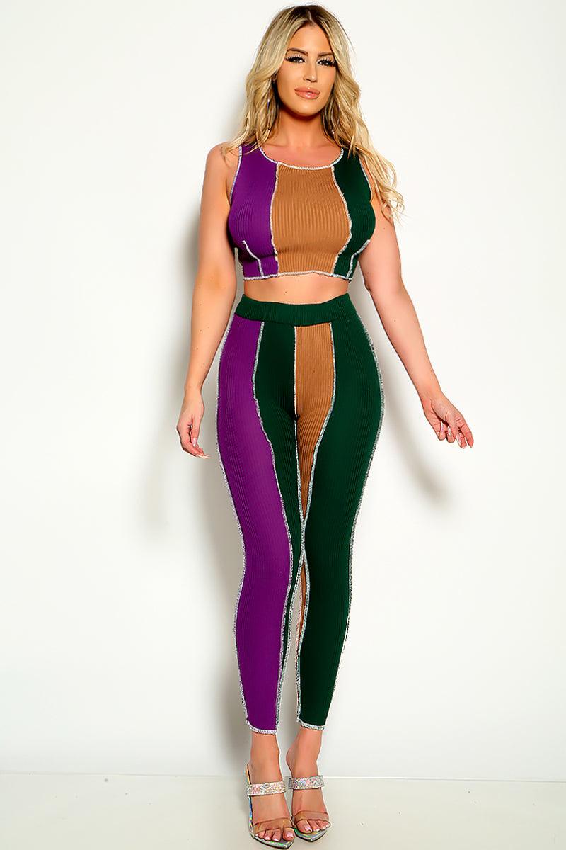 Purple Multi Striped Two Piece Outfit - AMIClubwear