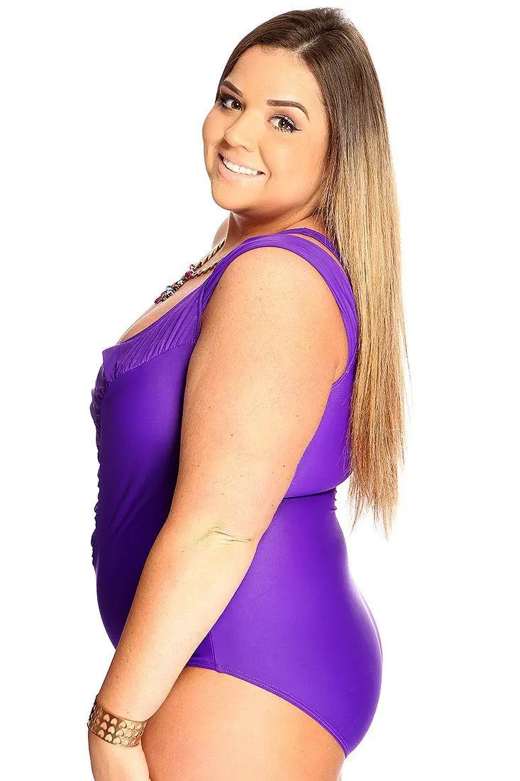 Purple One Shoulder Plus Size One Piece Swimsuit