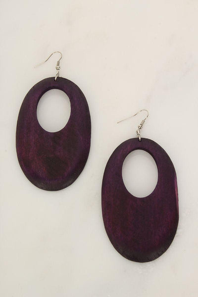 Purple Oval Wooden Earrings - AMIClubwear