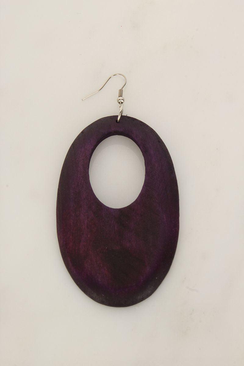 Purple Oval Wooden Earrings - AMIClubwear