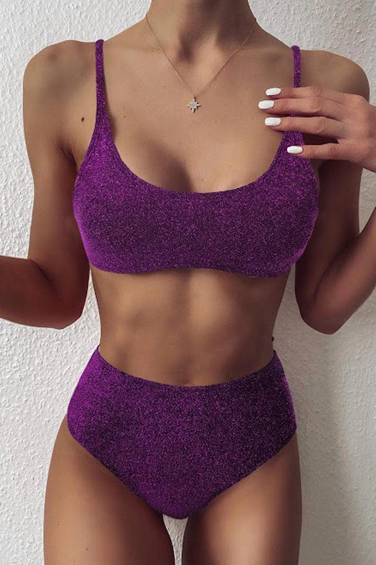 Purple Shimmery High Waist Two Piece Swimsuit