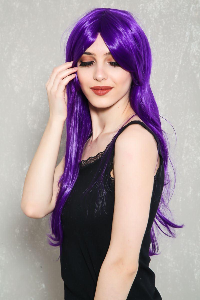 Purple Side Sweep Bangs Wavy Hair Costume Wig - AMIClubwear