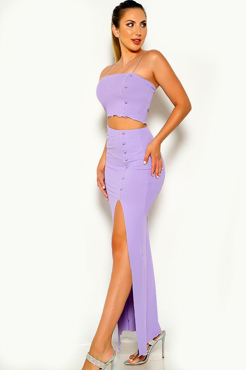Purple Sleeveless Pearl Accent Two Piece Dress - AMIClubwear