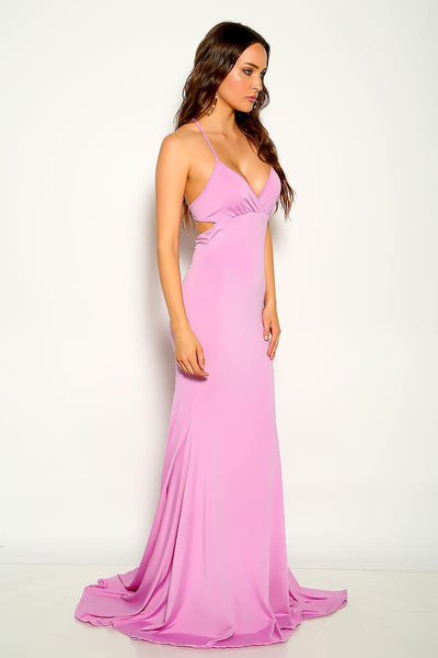 Purple Sleeveless V-Cut Maxi Party Dress - AMIClubwear