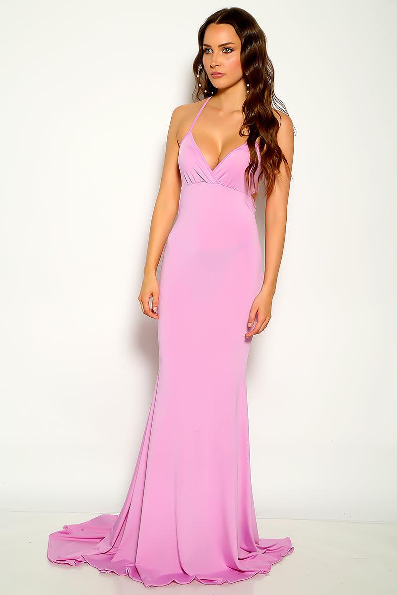 Purple Sleeveless V-Cut Maxi Party Dress - AMIClubwear