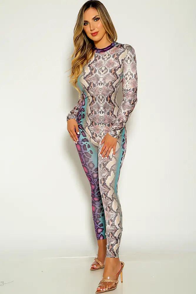 Purple Snake Long Sleeve Jumpsuit - AMIClubwear