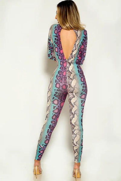 Purple Snake Long Sleeve Jumpsuit - AMIClubwear