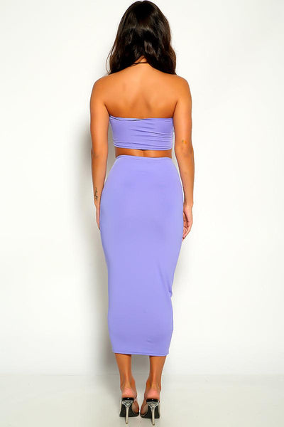 Purple Strapless Two Piece Party Dress - AMIClubwear