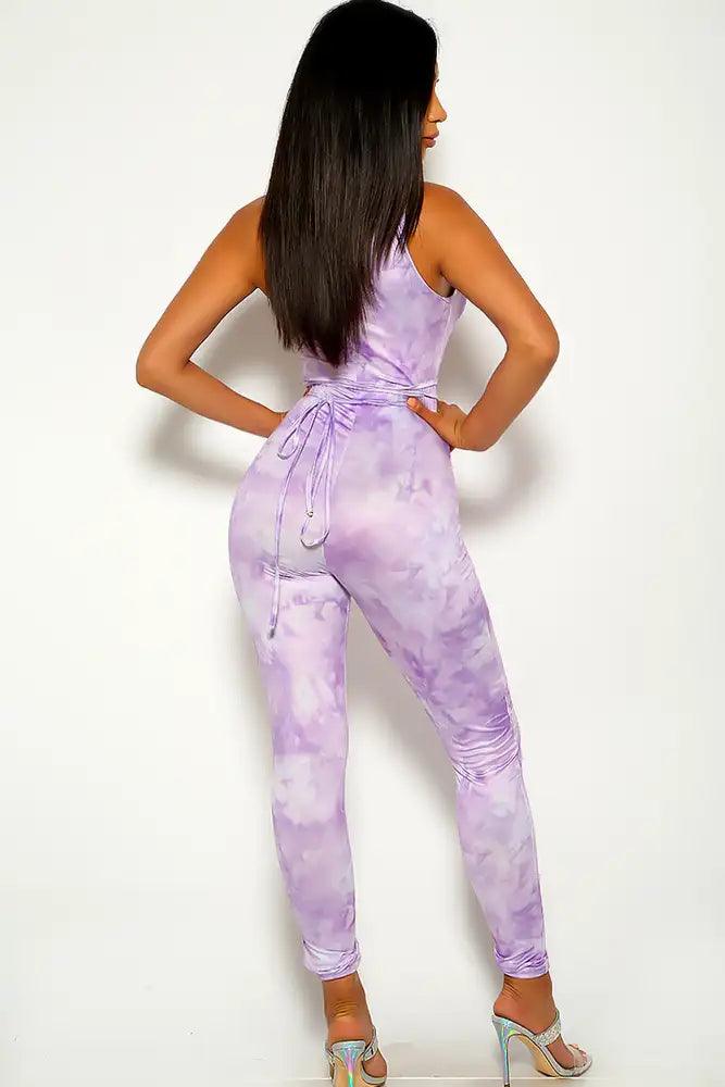 Purple Tie Dye Sleeveless Strappy Jumpsuit - AMIClubwear