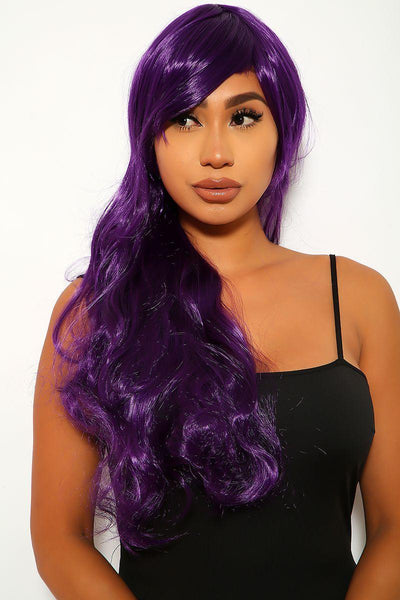 Purple Wavy Bangs Long Costume Wig - AMIClubwear