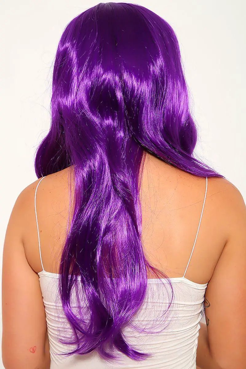 Purple Wavy Bangs Long Costume Wig