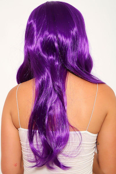 Purple Wavy Bangs Long Costume Wig - AMIClubwear