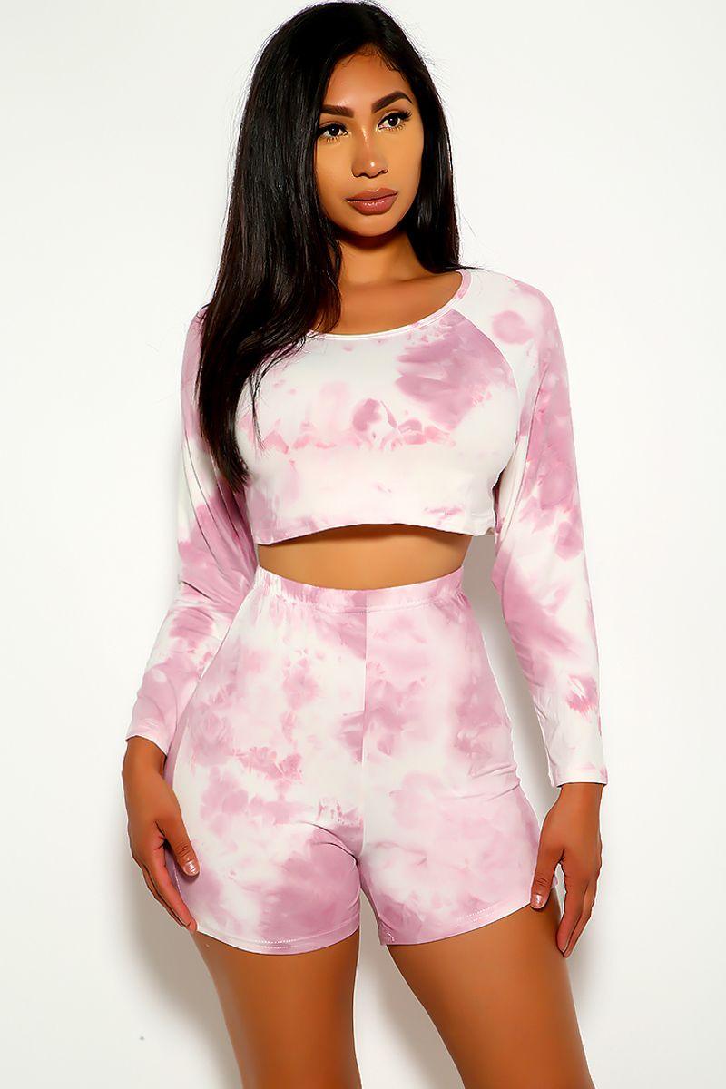 Purple White Long Sleeve Two Piece Outfit - AMIClubwear