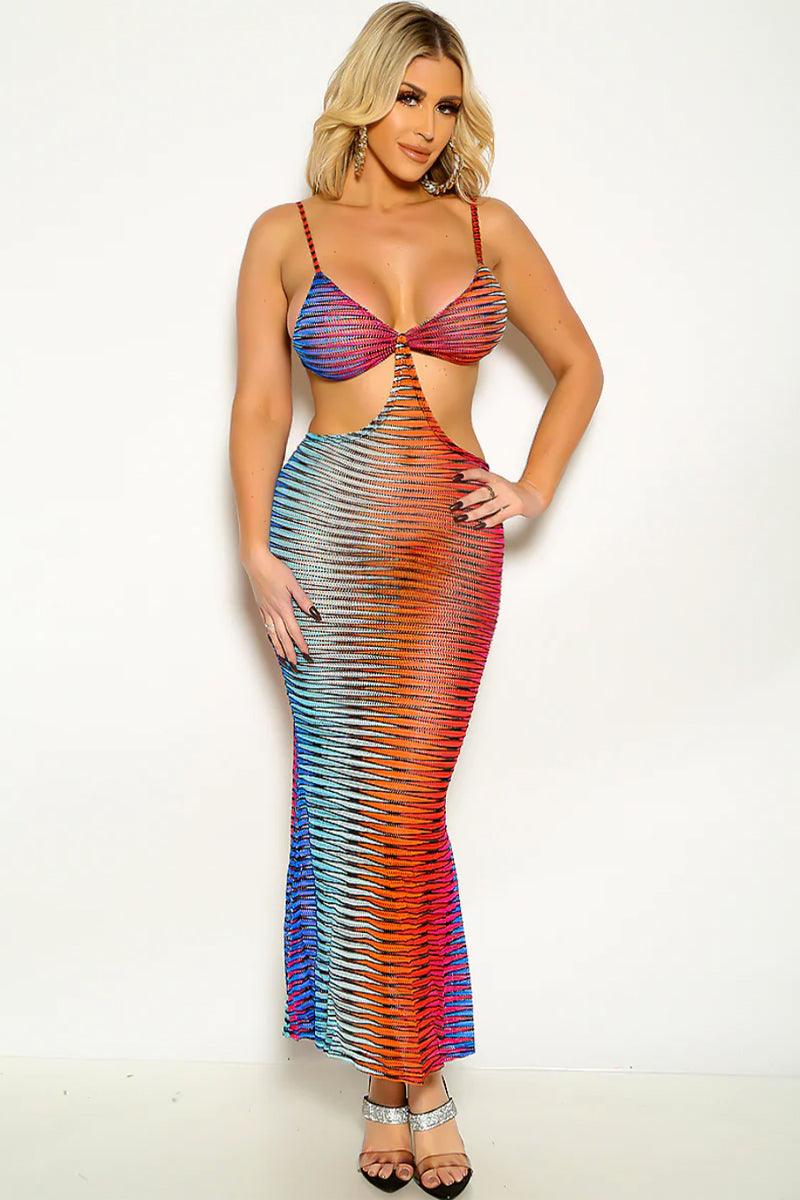Rainbow Cut Out Sleeveless Sexy Maxi Party Dress - AMIClubwear