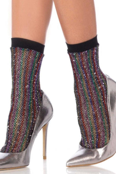 Rainbow Glitter Fishnet Anklets - AMIClubwear