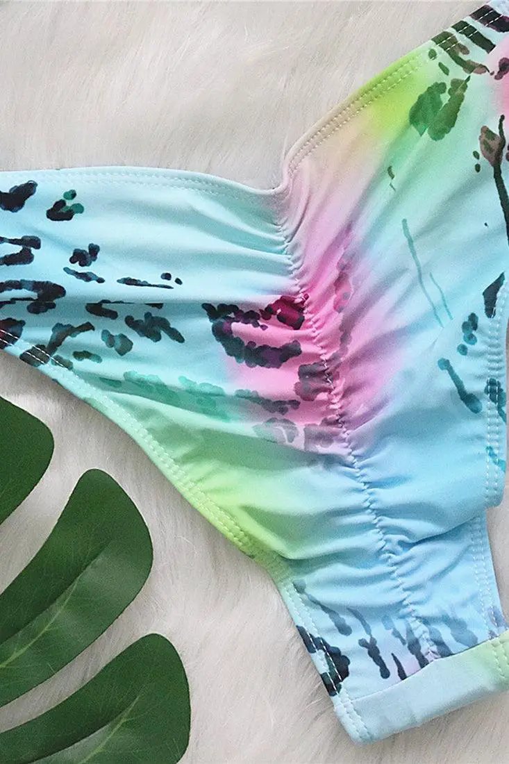 Rainbow Leopard Rhinestone Halter Triangle 2 Pc Bikini Set
