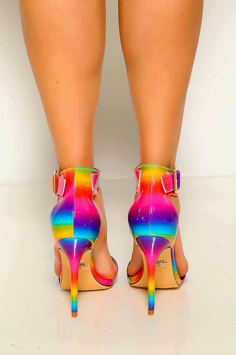 Rainbow Patent Pointy Toe High Heels - AMIClubwear