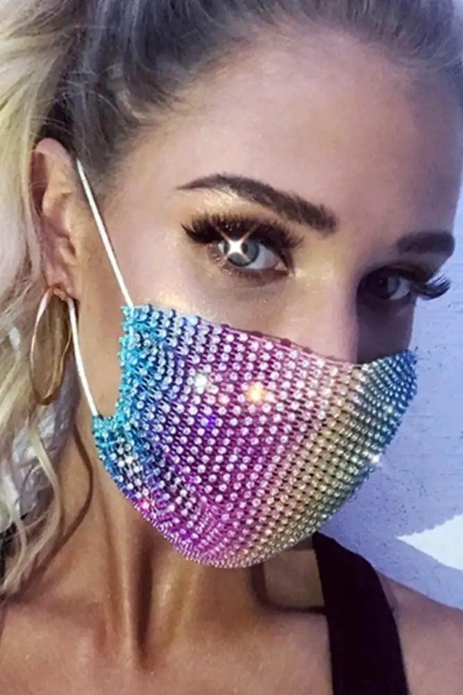 Rainbow Rhinestones Face Mask - AMIClubwear