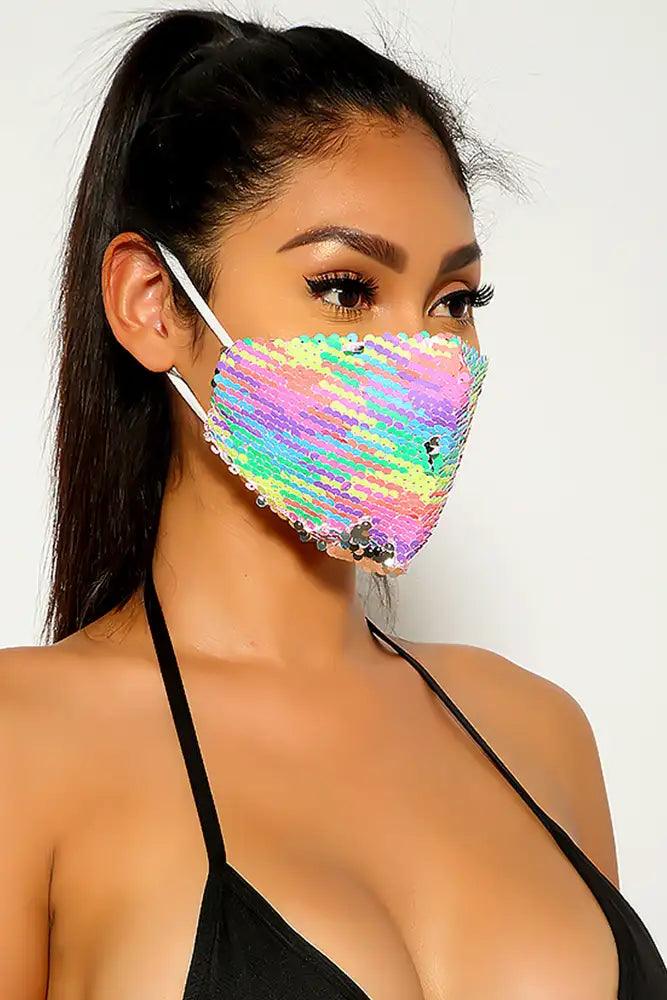 Rainbow Sequins Reusable Washable Mask - AMIClubwear