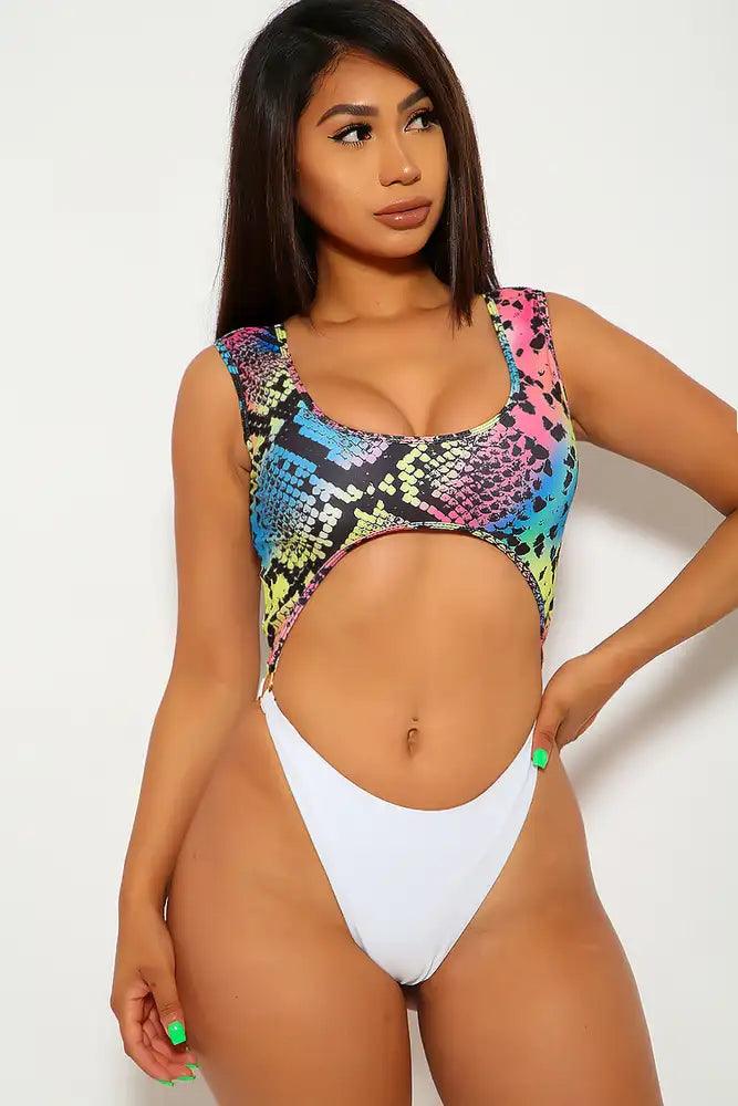 Rainbow Snake Print One Piece Swimsuit - AMIClubwear