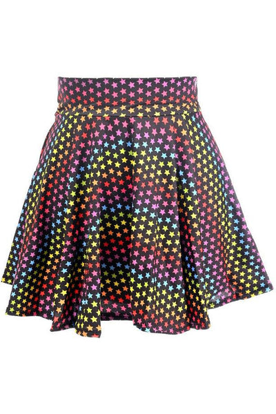 Rainbow Stars Print Stretch Lycra Skirt - AMIClubwear