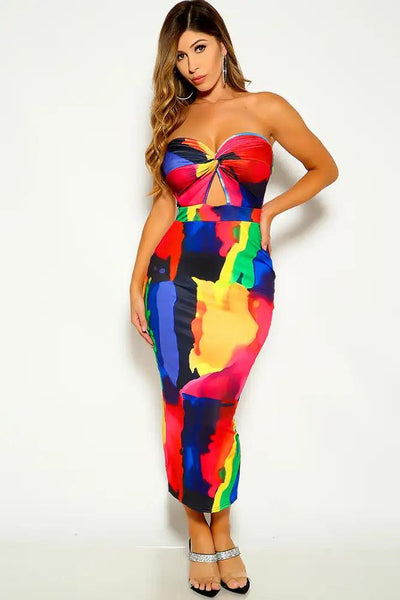 Rainbow Strapless Maxi Dress - AMIClubwear