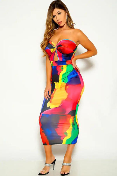 Rainbow Strapless Maxi Dress - AMIClubwear