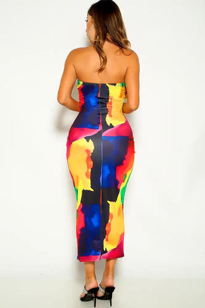 Rainbow Strapless Maxi Dress - AMIClubwear