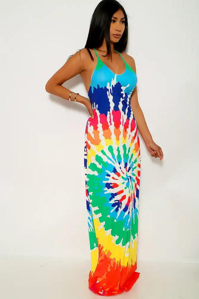 Rainbow Tie Dye Print Maxi Party Dress - AMIClubwear