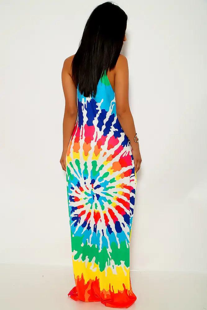 Rainbow Tie Dye Print Maxi Party Dress - AMIClubwear