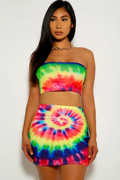 Rainbow Two Tone Two Piece Dress - AMIClubwear