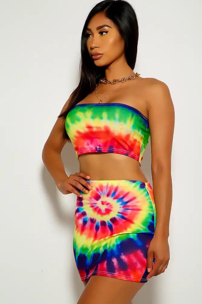 Rainbow Two Tone Two Piece Dress - AMIClubwear