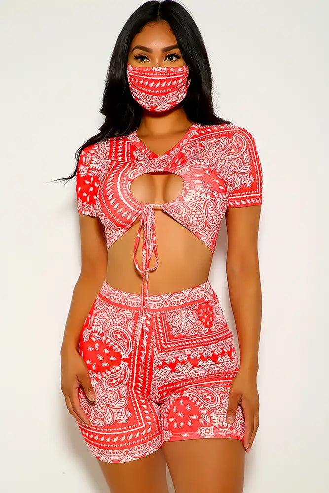 Red Bandana Print Three Piece Outfit - AMIClubwear