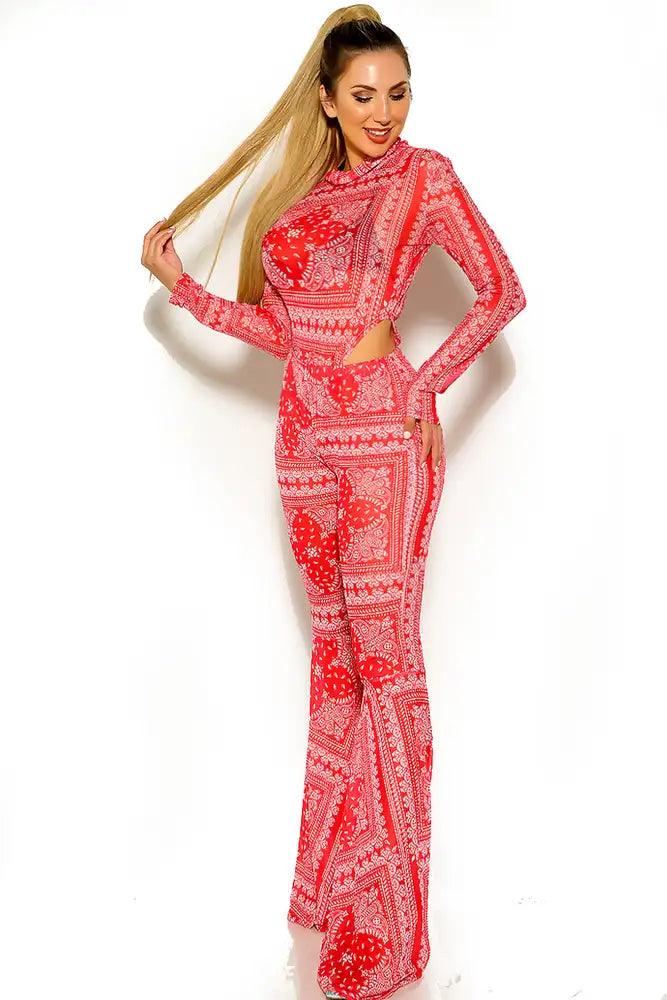 Red Bandanna Print Mesh Two Piece Outfit - AMIClubwear