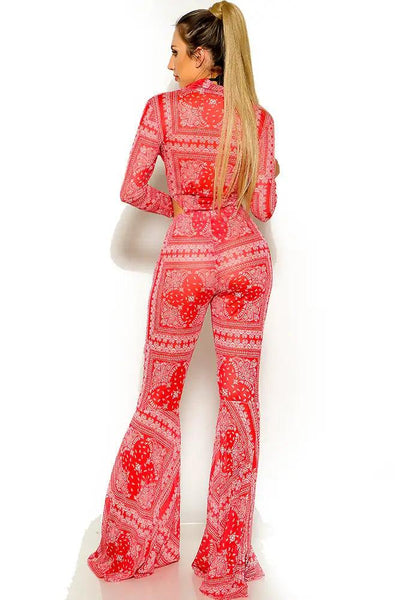 Red Bandanna Print Mesh Two Piece Outfit - AMIClubwear