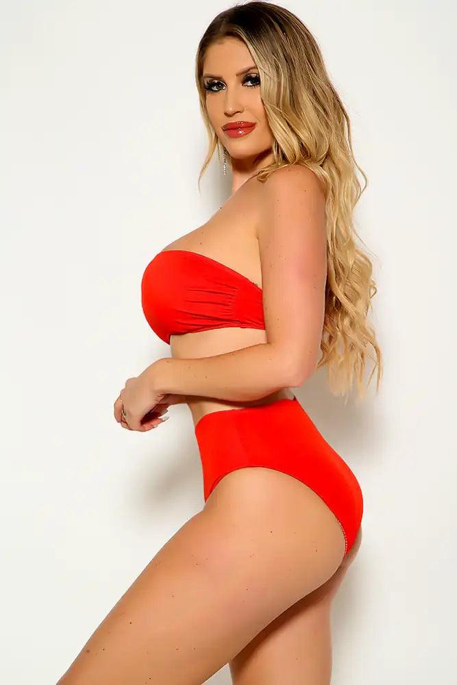 Red Bandeau Sexy High Waist Swimsuit - AMIClubwear