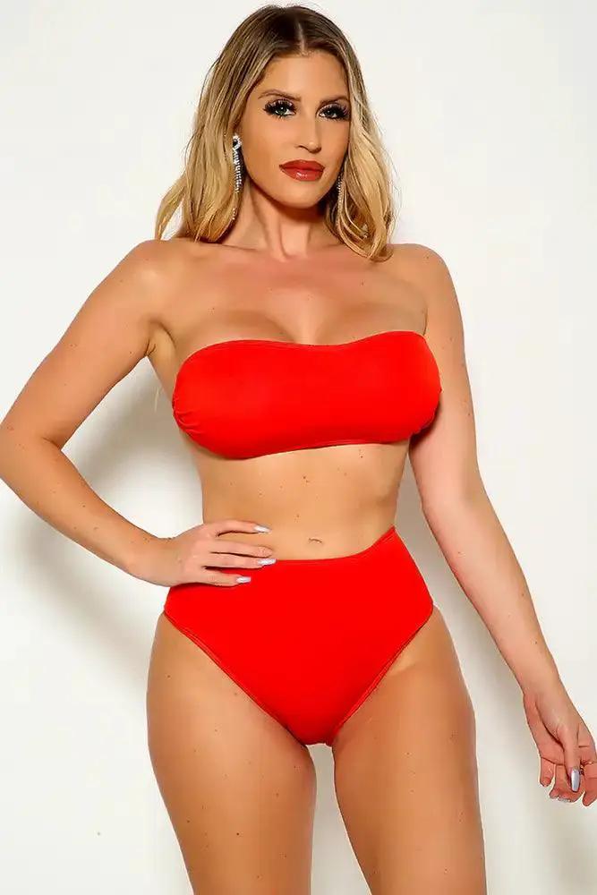 Red Bandeau Sexy High Waist Swimsuit