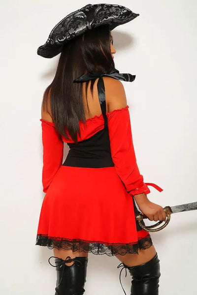 Red Black Captain Pirate One Piece Costume - AMIClubwear