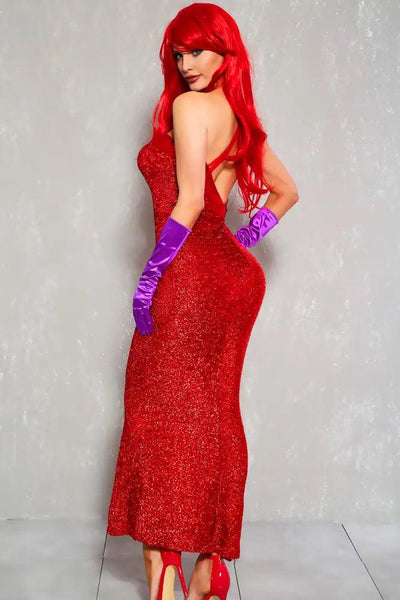 Red Crinkled Sexy Sparkling Redhead Two Piece Costume - AMIClubwear