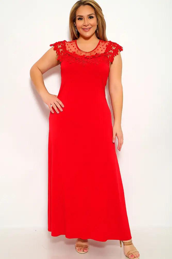 Red Crochet Maxi Plus Size Party Dress - AMIClubwear