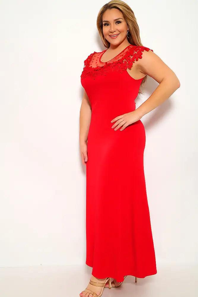 Red Crochet Maxi Plus Size Party Dress - AMIClubwear