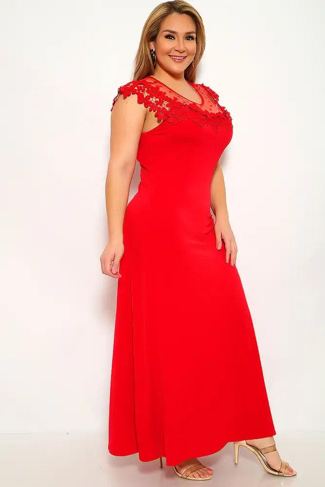 Red Crochet Maxi Plus Size Party Dress - AMIClubwear