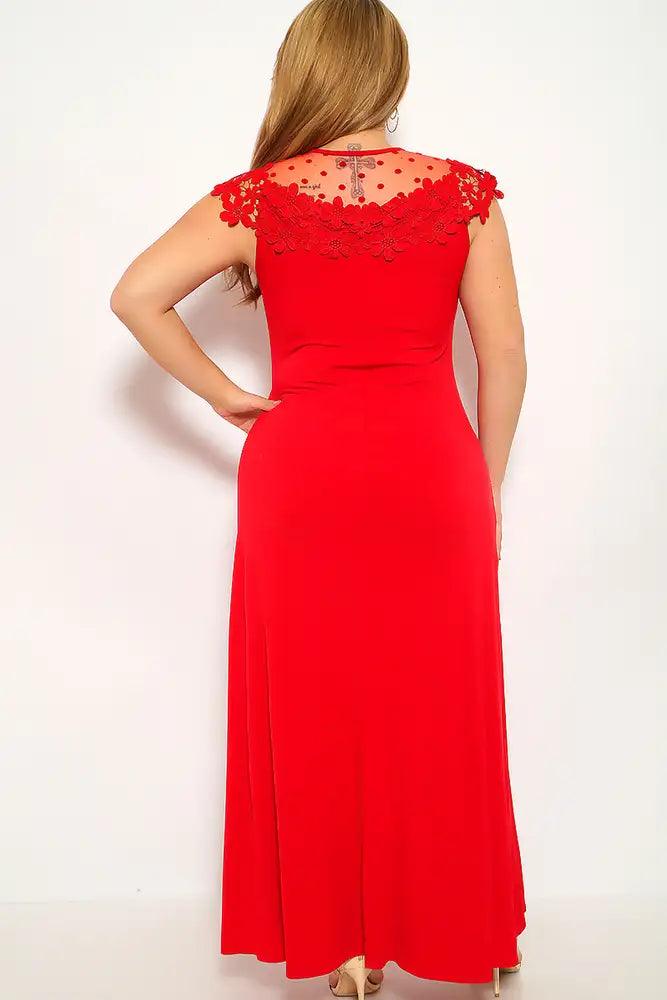 Red Crochet Maxi Plus Size Party Dress - AMIClubwear