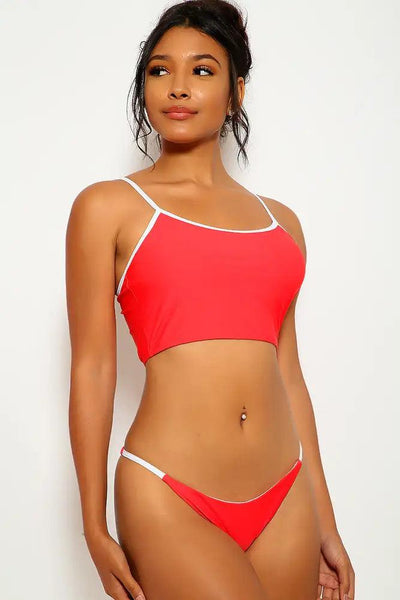 Red Crop Top Two Piece Swimsuit - AMIClubwear