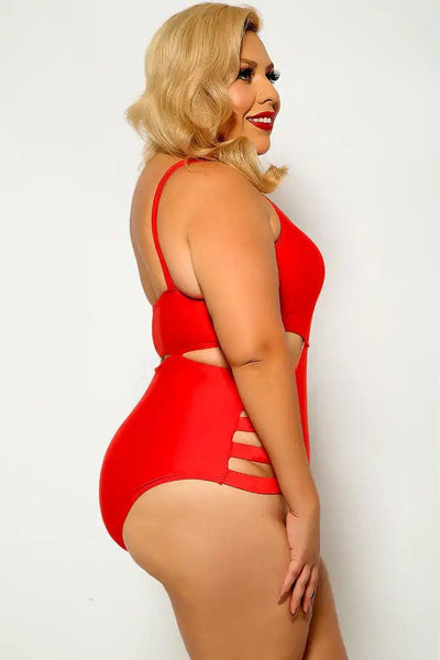 Red Cut Out Caged Plus Size Monokini - AMIClubwear