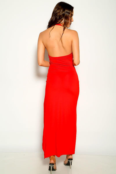 Red Cut Out O-Ring Maxi Party Dress - AMIClubwear