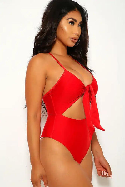 Red Cut Out One Piece Swimsuit - AMIClubwear