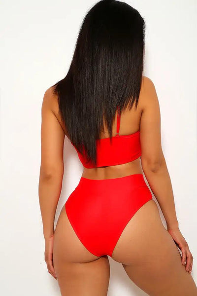 Red Cut Out Padded Two Piece Swimsuit - AMIClubwear